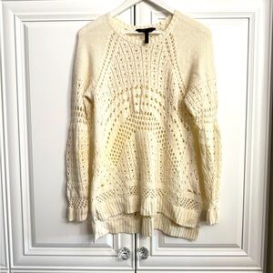 BCBGMazAzria Size Small Cream Jaycee Pointelle Gardenia Open Knit Sweater